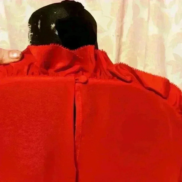 NWT Chelsea and Walker Slimane 100% Silk Ruffle Blouse Chinese Red Size 10 - Picture 7 of 14